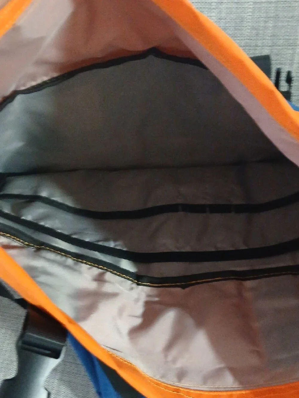 Colorblock Roll-Top Backpack Tote in Blue, Orange & Gray